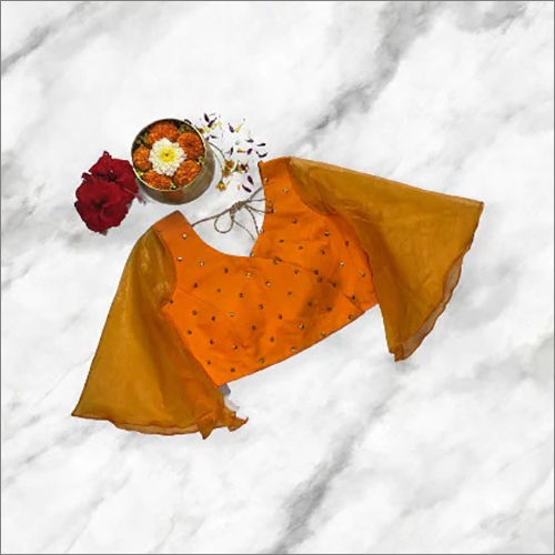 Orange Blouse Flared Sleeve Blouse