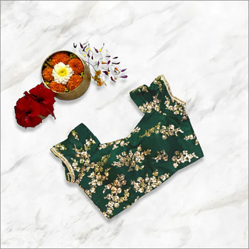 Green Blouse With Gold Half Sleeve Blouse