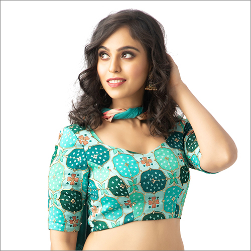 Indian Padded Blue Green Half Sleeve Blouse