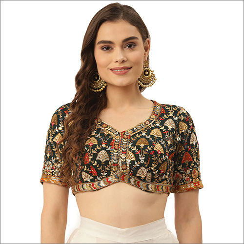 Buy Niharikaa White Front and Back V-Neck Padded Blouse with Sequiens Work.  at
