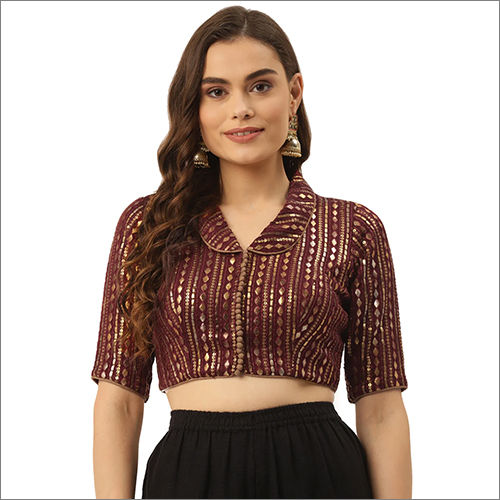 Maroon Padded V Neck Half Sleeve Blouse