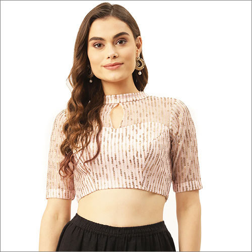 Indian Sequins Work On Net Half Sleeve Blouse