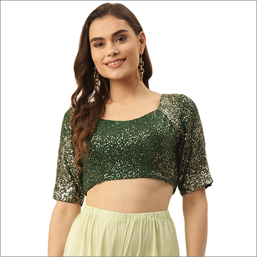 Indian Style Green Padded Half Sleeve Blouse