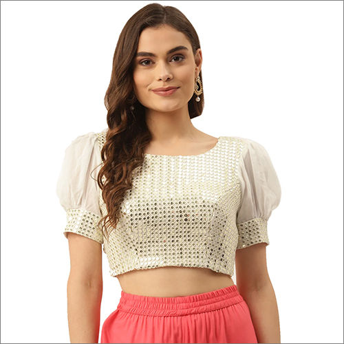 Buy Niharikaa White Front and Back V-Neck Padded Blouse with Sequiens Work.  at