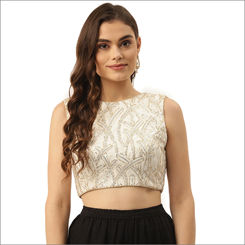 Sequins Embroidery Sleeveless Blouse - Modern Style for All Season Plain Design Featuring Indian Ethnic Inspiration