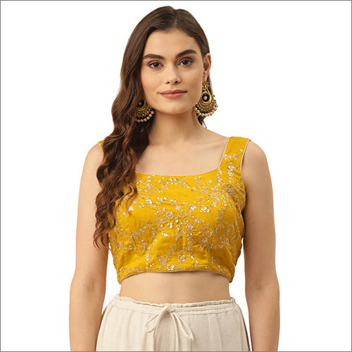 Niharikaa Yellow Square Neck Sleeveless Blouse