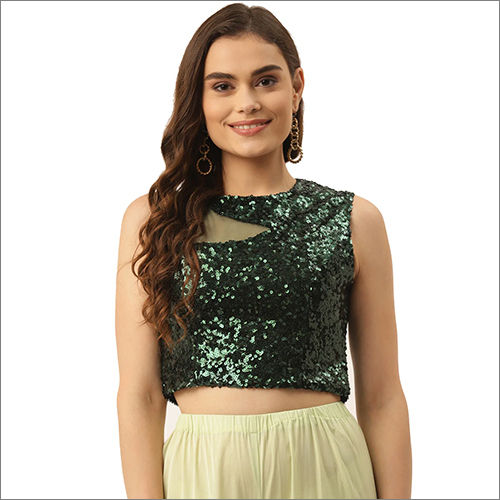 Indian Padded Shining Green Sleeveless Blouse