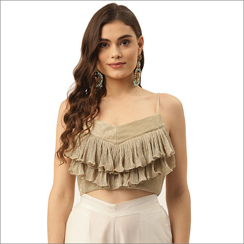 Ladies Front Ruffle Sleeveless Blouse