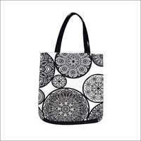 Printed Cotton Hand Bags - Cotton Fabric, Various Sizes Available, Black Color | Zip Closure, Customized Design, Reusable Handles