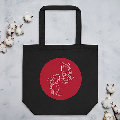 Cotton Printed Red Design With Black Fabric Bag