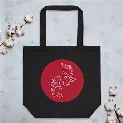 cotton printed red design with black fabric bag