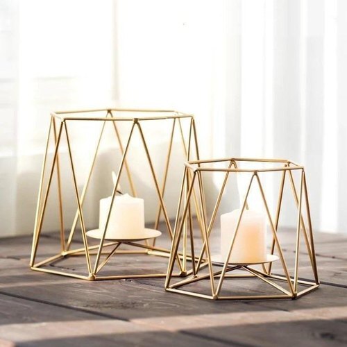 Metal Candle Holder Set of 2 Round Shape