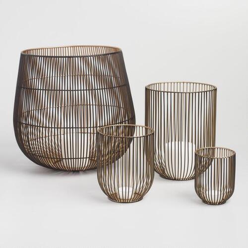 Black Gold Wire Hurricane Candle Holder Set of 4