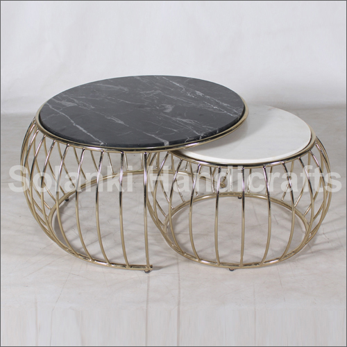 Silver Marble And Iron Coffee Table Set Of 2