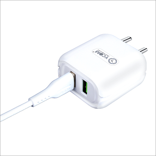 White Ycom 2.4 Amp Dual Port Usb Adaptor With Data Cable