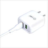 Ycom Dual Port Usb Adaptor - 2.4 Amp Output, White Color, Includes Data Cable, Fast Charging For Two Devices