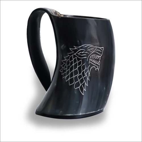 Black Wolf Mug Rack Drinking Mug Horn Glass Handmade Buffalo Horn Tankard For Wine Ale Dire Wolf Engraved Wolf Mug