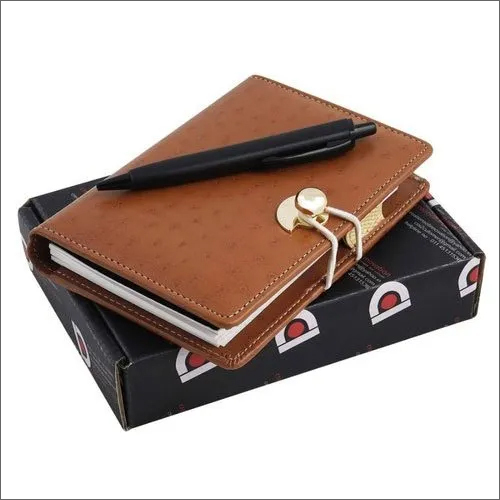 Corporate Diary Gift Set - PU Leather, Rectangular, Brown | Ideal for Daily Notes, Lock Diary Design