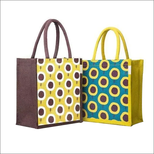 Printed Jute Bag - Jute Material 10 kg Capacity Multicolor | Elegant Designs Loop Handle Ideal for Shopping and Party Essentials