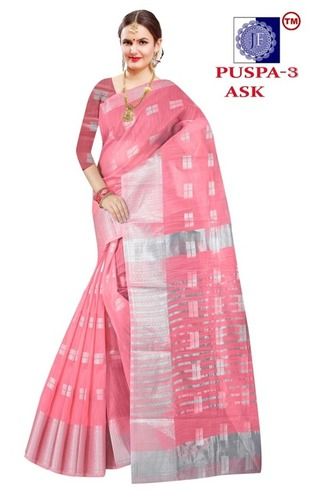 Pink Puspa-Cotton Based Saree With Silver Zari