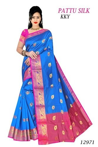 Multicolor Pattu Silk-Silk Based Saree With Zari Border