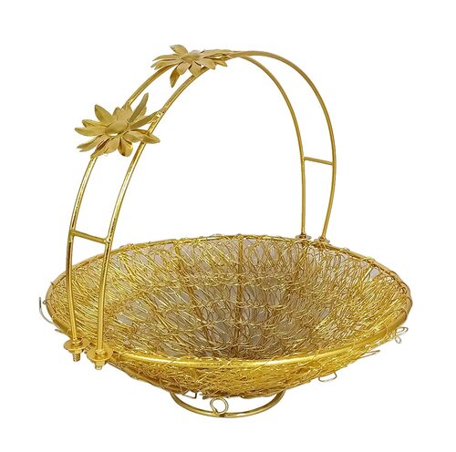 Metal Gifting Dry Fruit Basket With Handle Round Shape
