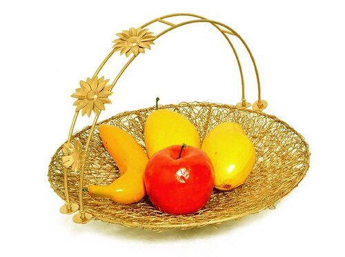 Metal Wire Gifting Fruit Basket With Handle Round Shape