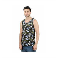 Men Mixed Printed Gym Vest - Cotton Blend, Small Size, Black Color | Sleeveless Casual Wear With Trendy Printed Style