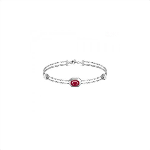 Oval Ruby Gemstone Sterling Silver Bracelet