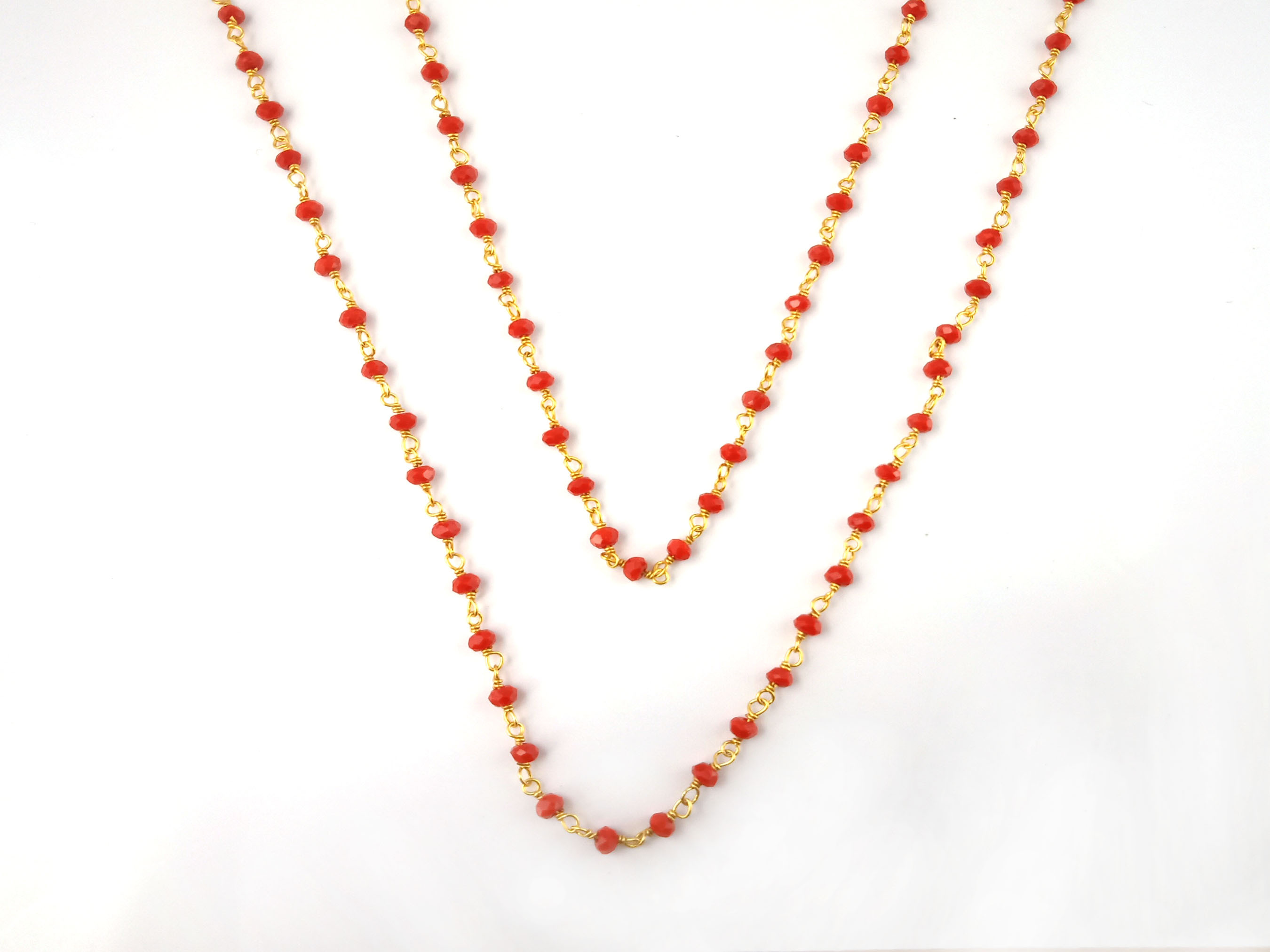Red Coral Beaded Chain 2-2.5mm Wire Wrapped Rosary - Red Rosary Beaded Rosary Chain - Coral Beaded Chain Jewelry