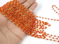Red Coral Beaded Chain 2-2.5mm Wire Wrapped Rosary - Red Rosary Beaded Rosary Chain - Coral Beaded Chain Jewelry