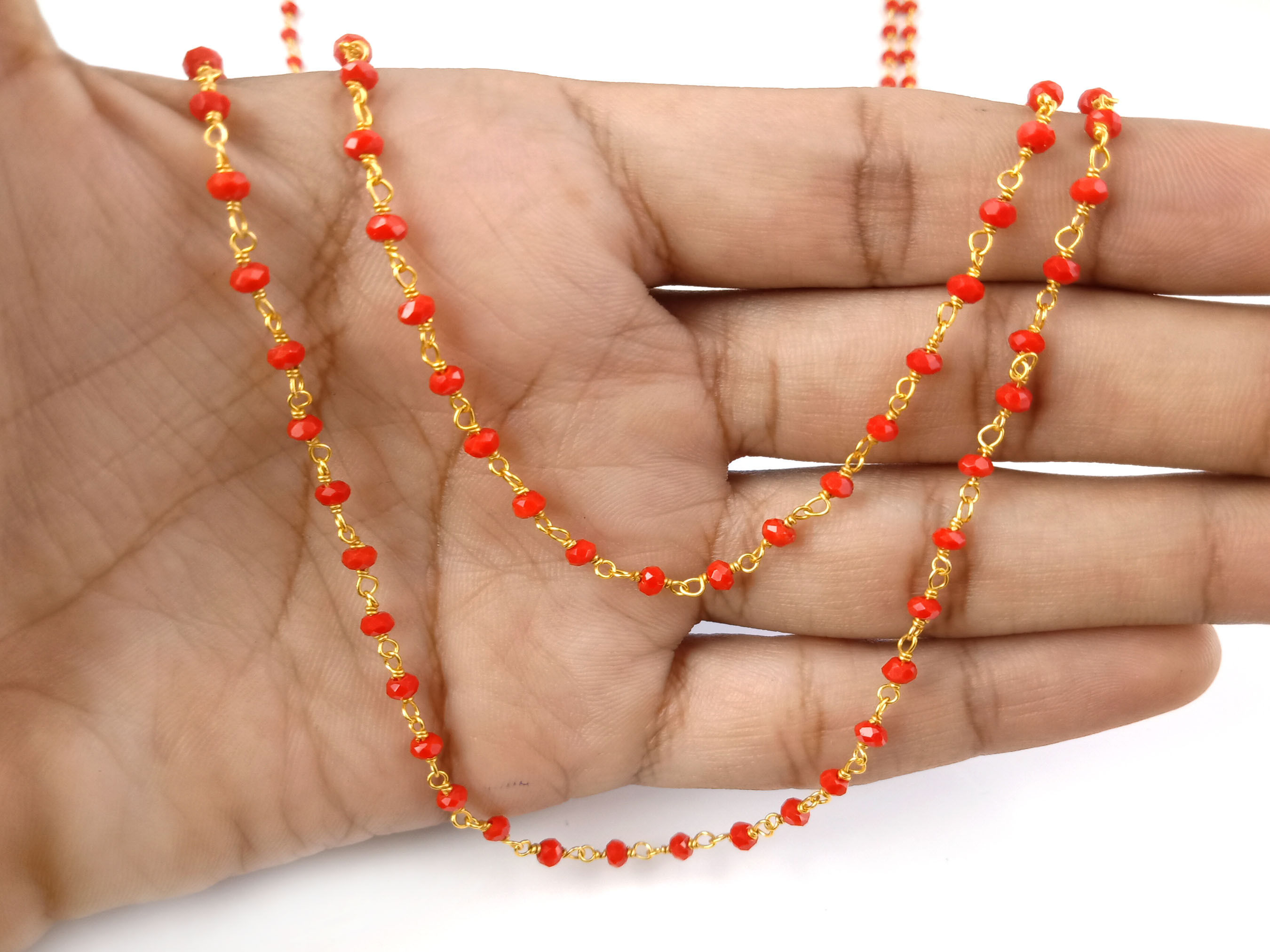 Red Coral Beaded Chain 2-2.5mm Wire Wrapped Rosary - Red Rosary Beaded Rosary Chain - Coral Beaded Chain Jewelry