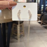 Gold-plated Long Double Chain Crystal Zircon Studded Tassel Earrings