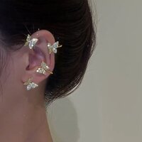 Korean Gold-plated No Piercing Zircon Butterfly Wrap Crawler Ear Cuff Earrings 2Pcs/Set