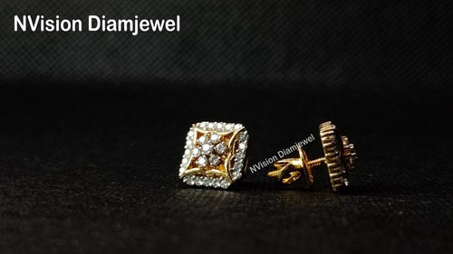 Yellow Gold Natural Diamond Square Earrings