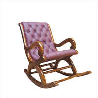 Antique Wooden Rocking Chair - Teak Wood, Leatherette Spongy Seat | Handmade, Durable, Uv Resistant, Glossy Finish, Indian Style