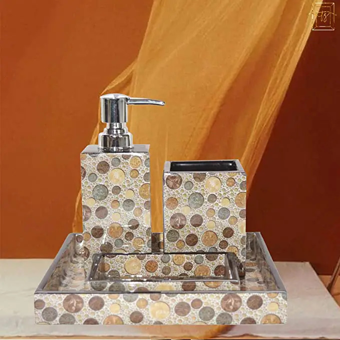 Wooden Base Bathroom Accessory Set