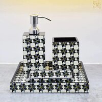 Wooden Base Bathroom Accessory Set