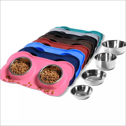 Multicolor Stainless Steel Double Pet Bowls With Silicone Stand Feed Bowl