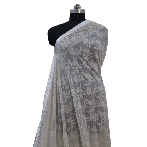 Ladies White Chikankari Saree