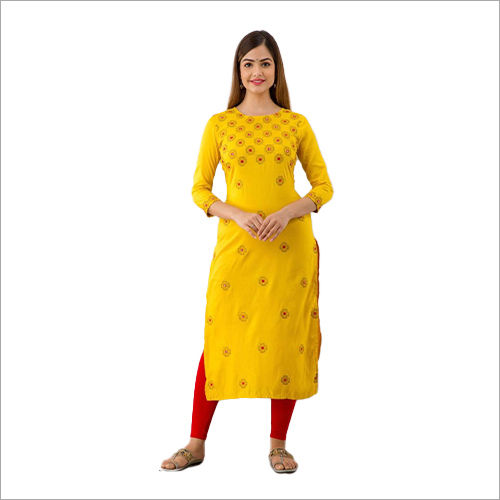 Yellow Ladies Rayon Party Wear Kurti