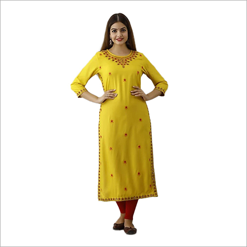 Ladies Rayon Yellow Kurti