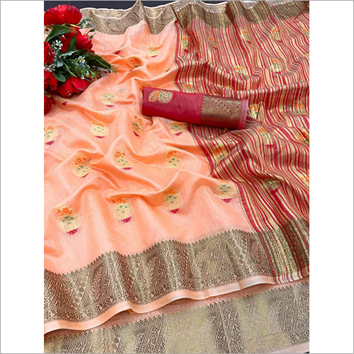 Pink Zari Weaving Saree