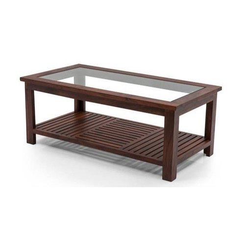 Coffee Table - 18mm Designer Glass Top, Polish Finished MDF Legs | No Assembly Required, Brown Color, 1 Year Warranty, Indian Style