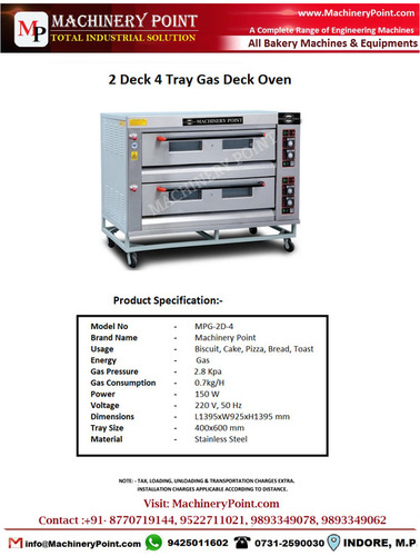 2 Deck 4 Tray Gas Deck Oven By MACHINERY POINT PVT LTD
