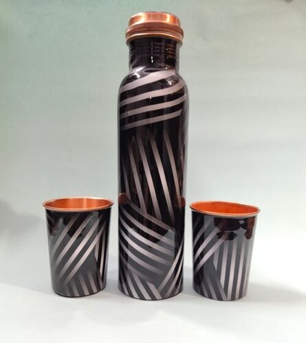 COPPER ENAMEL BOTTLE GLASS SET BLACK  WHITE