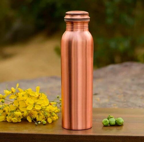 MATT FINISHED COPPER BOTTLE - Metal | 1 Liter Capacity Copper Color Round Shape Matte Surface Handling Rubber Stopper Seal