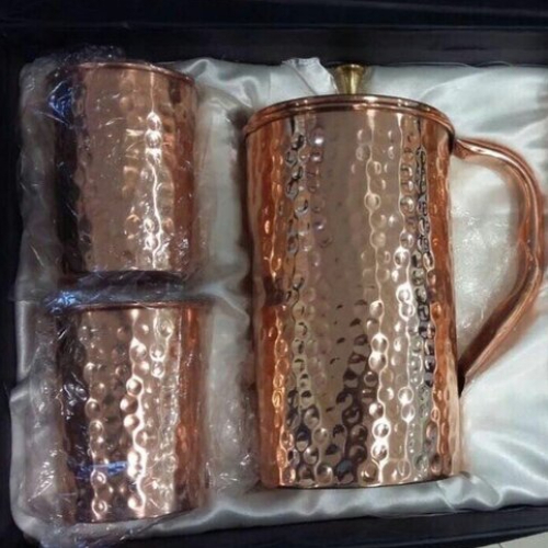 COPPER HAMMERED JUG GLASS SET