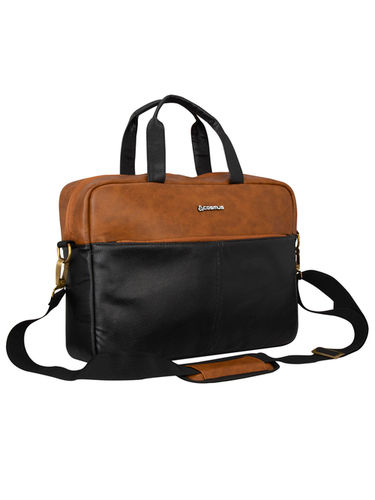 Black PU Leather Laptop Messenger Bag 