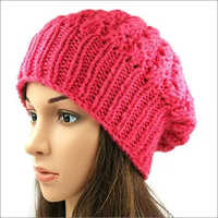 Ladies Woolen Cap - Wool Material, Winter Cap, Pink Color | Textured Appearance, Smoothness, Comfortable Fabric For Women